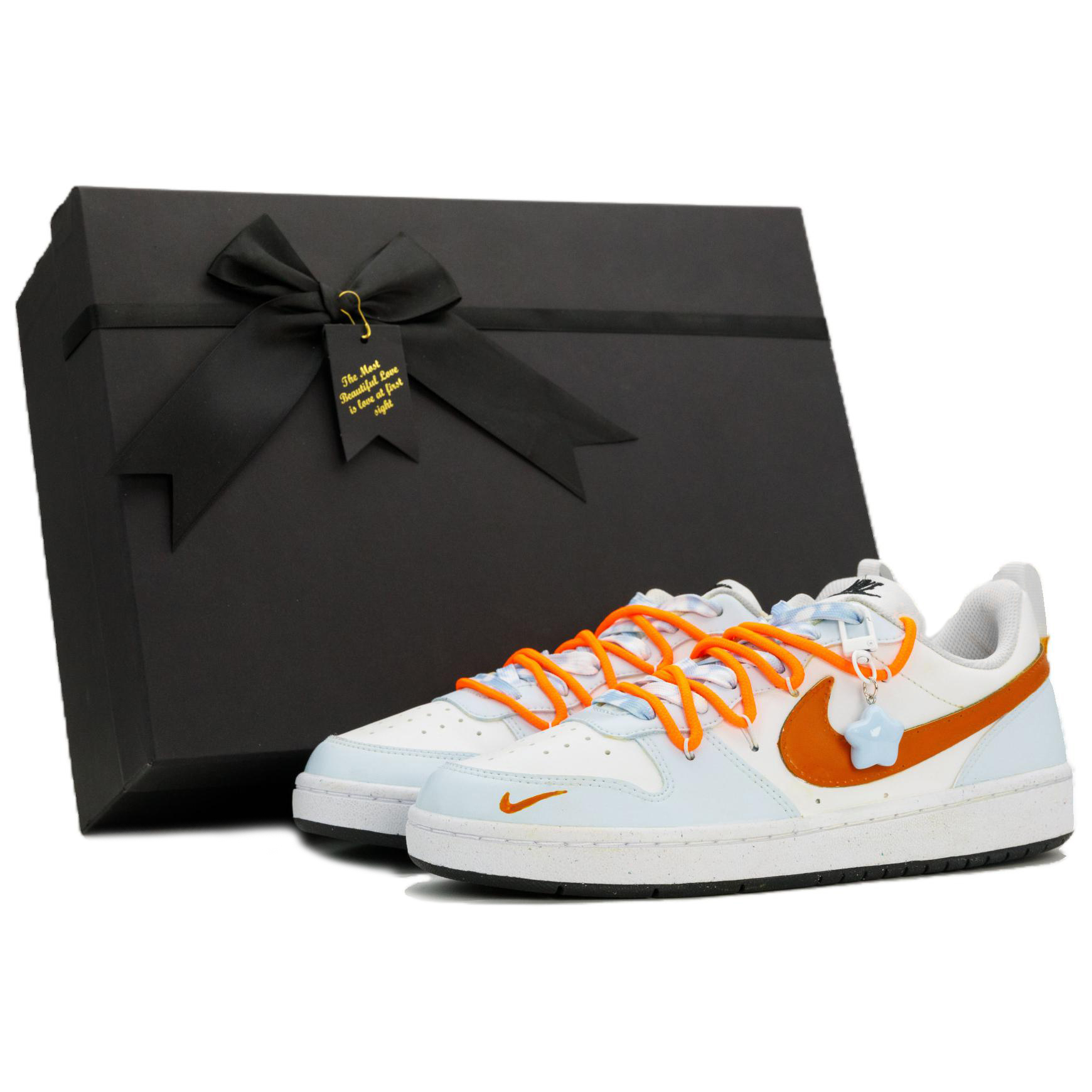 Nike Детские кроссовки Court Borough Little Orange Star Box с износостойкими низкими бортами для скейтбординга синего цвета для подростков 
Nike Детские кроссовки Court Borough Little Orange Star Box с износостойкими низкими бортами для скейтбординга синего цвета для подростков