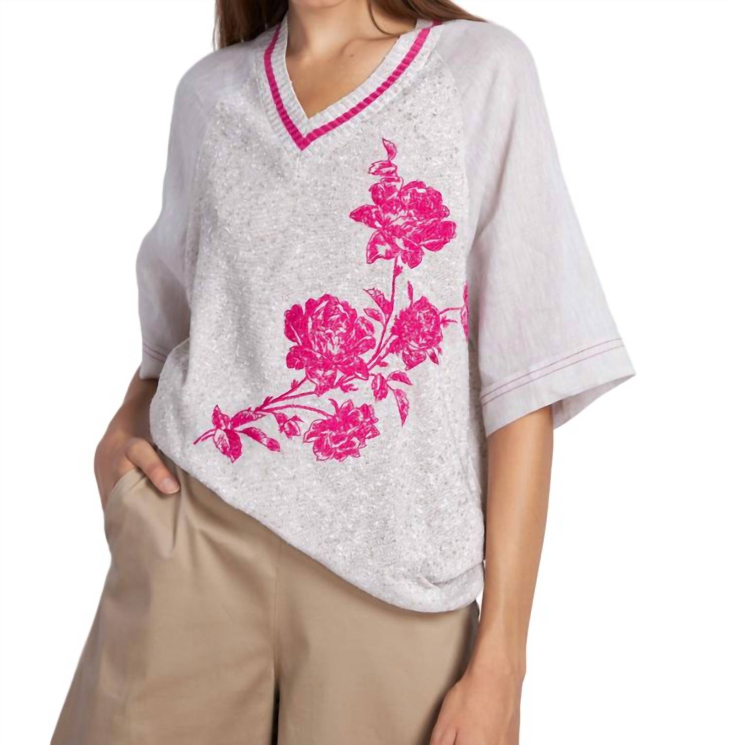 Льняной трикотажный топ с V-образным вырезом бежевого цвета с розовым Tricot Chic
Льняной трикотажный топ с V-образным вырезом бежевого цвета с розовым Tricot Chic