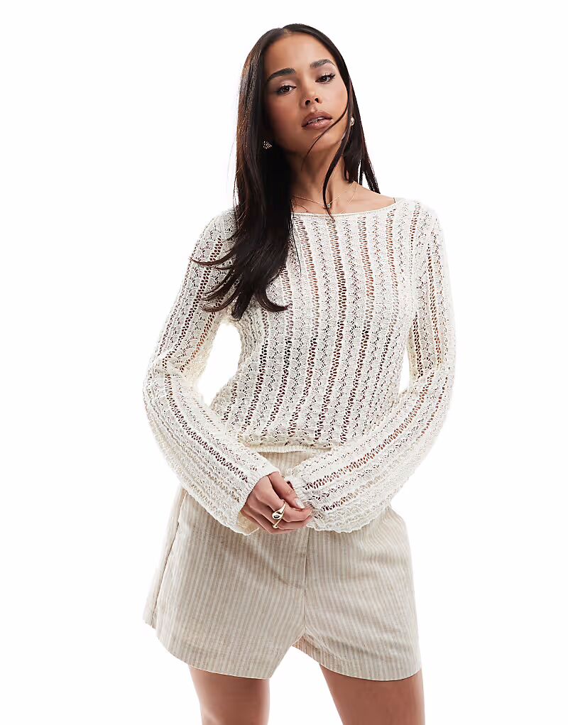 Укороченный топ в полоску, связанный крючком, облачно-белый Pieces
Укороченный топ в полоску, связанный крючком, облачно-белый Pieces