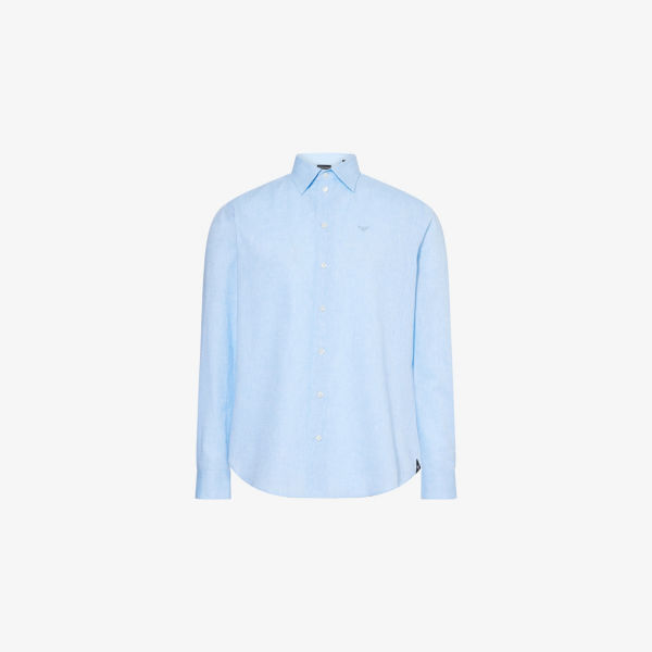 Рубашка Emporio Armani из льна и хлопка с вышивкой и фигурным подолом, голубой
Рубашка Emporio Armani из льна и хлопка с вышивкой и фигурным подолом, голубой