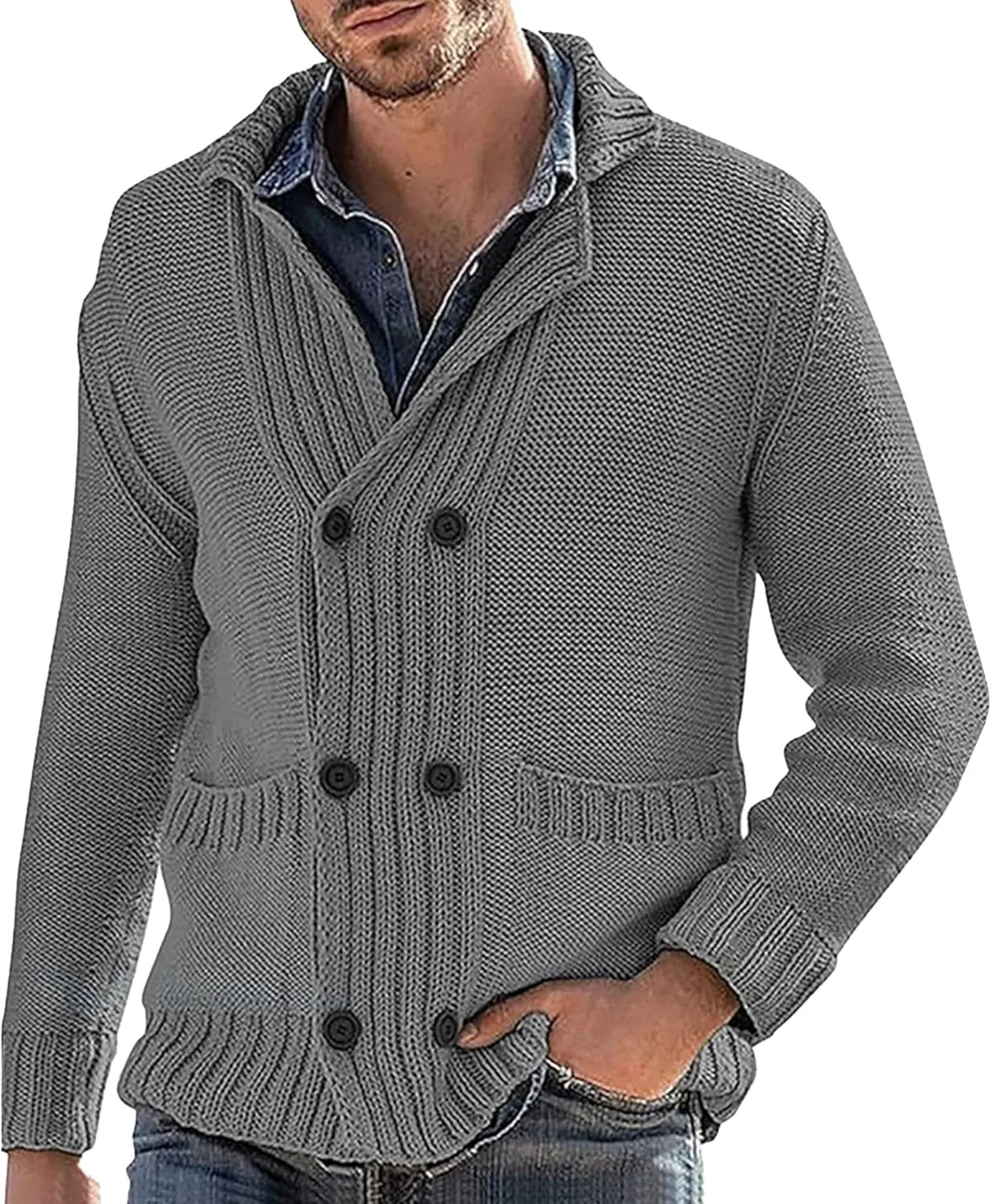 Мужской кардиган с шальным воротником и кабельной вязкой SWJGLITTR
Мужской кардиган с шальным воротником и кабельной вязкой SWJGLITTR