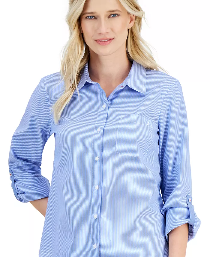 Женская рубашка Newport с длинным рукавом из хлопка в рубчик, в полоску Nautica Jeans, синий
Женская рубашка Newport с длинным рукавом из хлопка в рубчик, в полоску Nautica Jeans, синий
