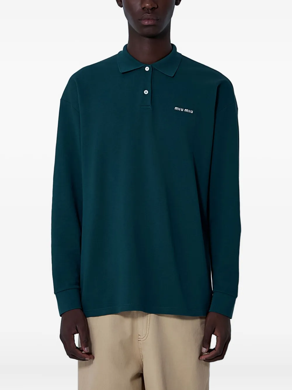 Джемпер-поло с длинными рукавами и логотипом MIU MIU, зеленый
Джемпер-поло с длинными рукавами и логотипом MIU MIU, зеленый