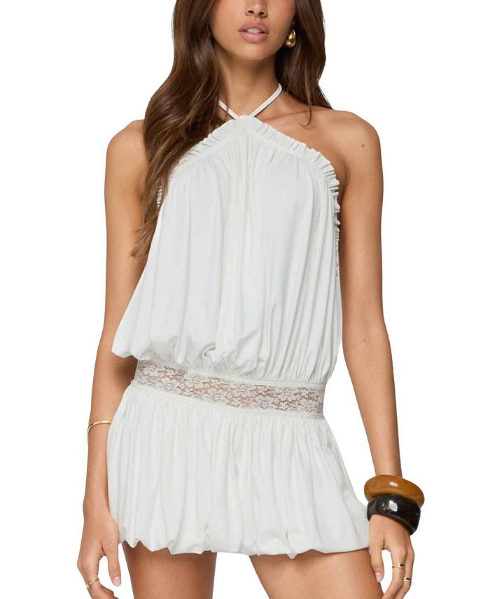 Платье мини Aida с открытой спиной и пузырьковым подолом Edikted, белый 
Платье мини Aida с открытой спиной и пузырьковым подолом Edikted, белый