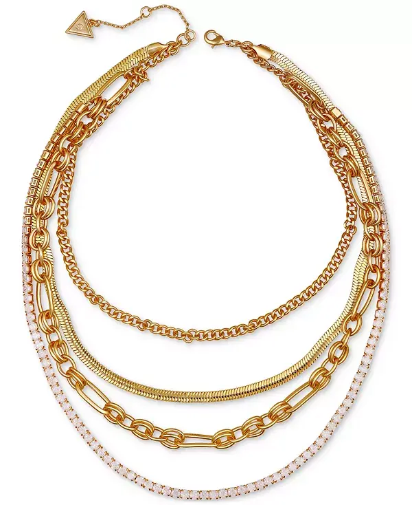 Многослойное колье из цепочек золотистого оттенка с кристаллами Guess, gold
Многослойное колье из цепочек золотистого оттенка с кристаллами Guess, gold
