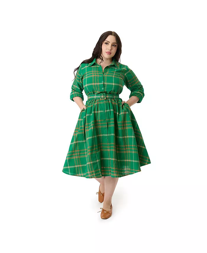 Платье-рубашка больших размеров с длинными рукавами и поясом Unique Vintage, зеленый
Платье-рубашка больших размеров с длинными рукавами и поясом Unique Vintage, зеленый