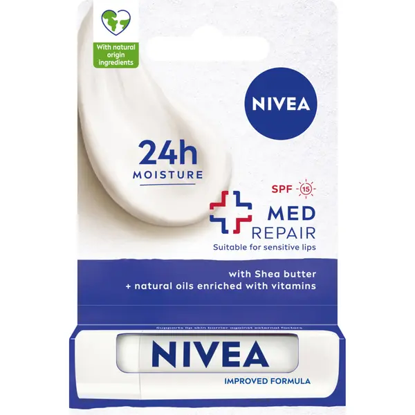 Питательная губная помада с spf15, 4,8 г Nivea Med repair
Питательная губная помада с spf15, 4,8 г Nivea Med repair