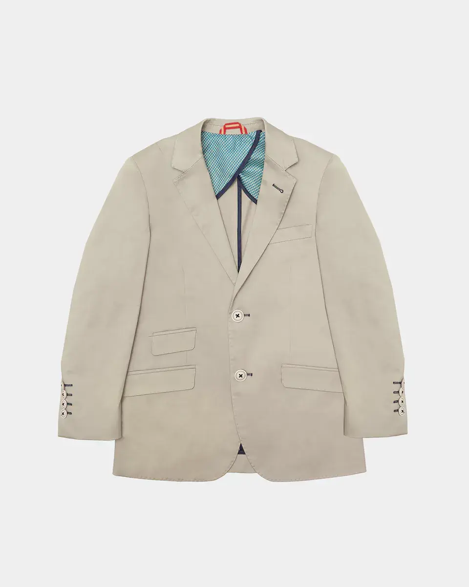 Блейзер для мальчика с лацканами и двумя пуговицами Spagnolo, бежевый
Блейзер для мальчика с лацканами и двумя пуговицами Spagnolo, бежевый