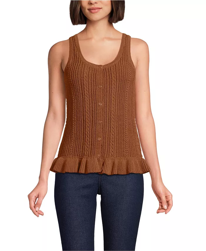 Женский хлопковый свитер без рукавов с оборками и букле Lands' End, оранжевый
Женский хлопковый свитер без рукавов с оборками и букле Lands' End, оранжевый