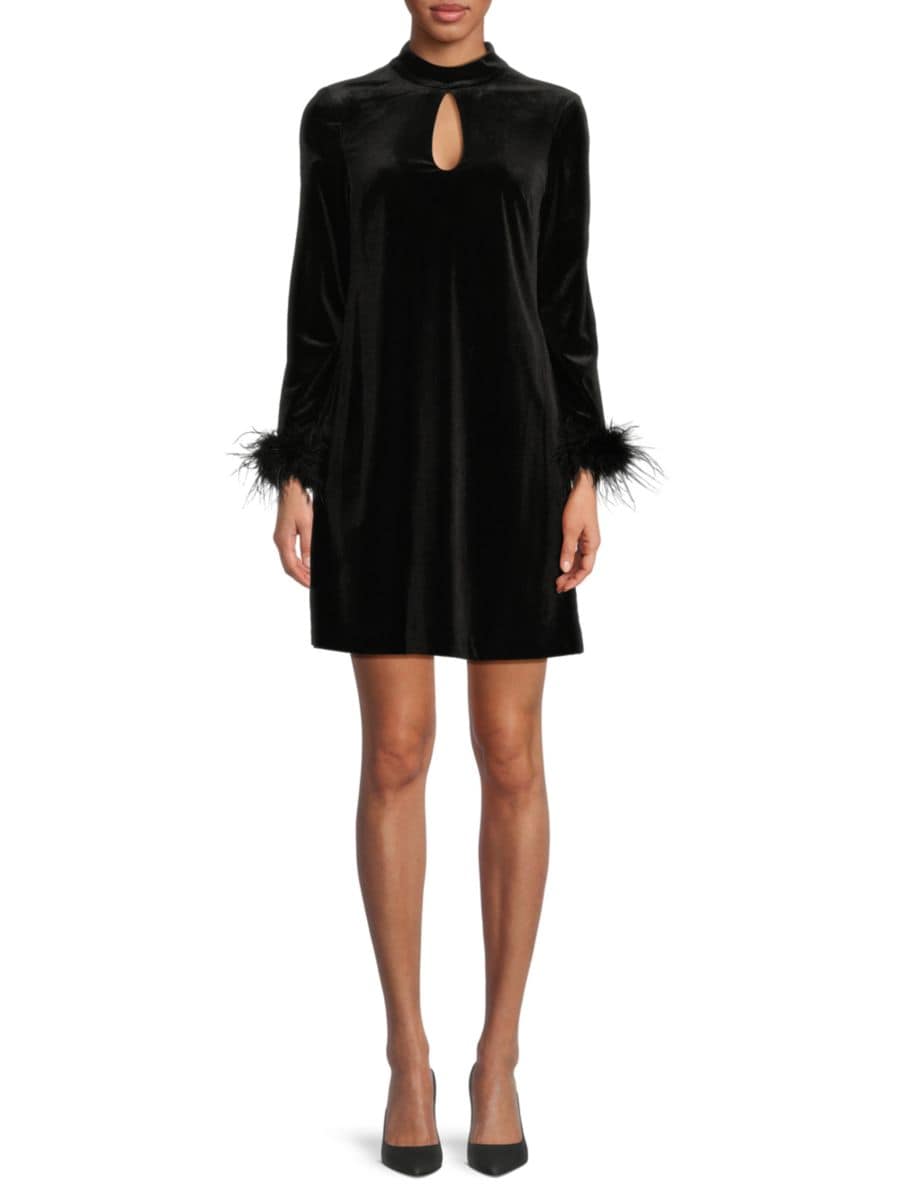 Бархатное мини-платье с перьями и манжетами Eliza J, черный
Бархатное мини-платье с перьями и манжетами Eliza J, черный