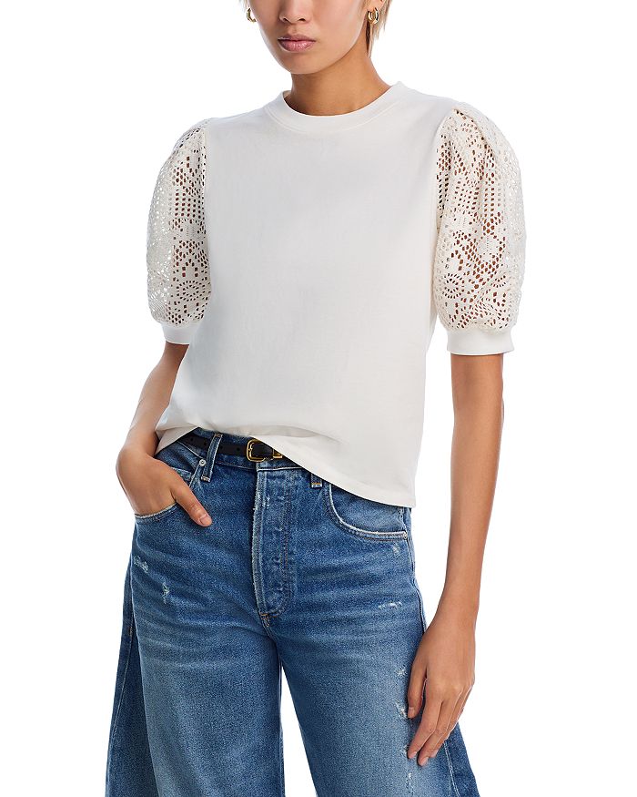 Футболка с кружевными рукавами FRAME, белый 
Футболка с кружевными рукавами FRAME, белый