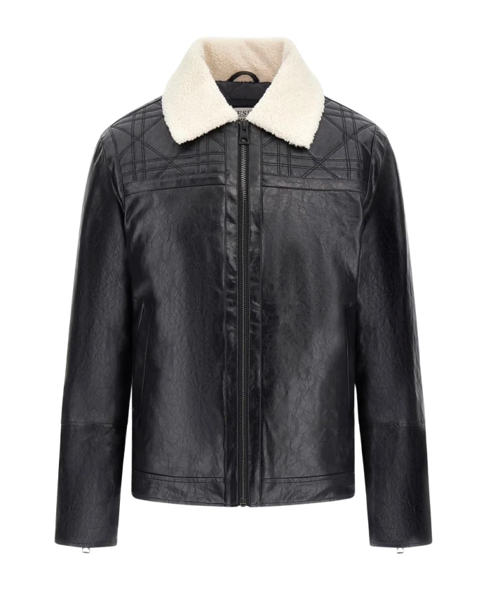 Черная кожаная стеганая куртка на молнии Guess, черный
Черная кожаная стеганая куртка на молнии Guess, черный