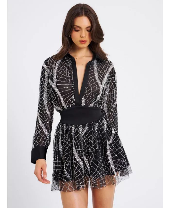 Женское черное мини-платье-рубашка Rachelle с вышивкой из сетки Miss Circle, черный
Женское черное мини-платье-рубашка Rachelle с вышивкой из сетки Miss Circle, черный