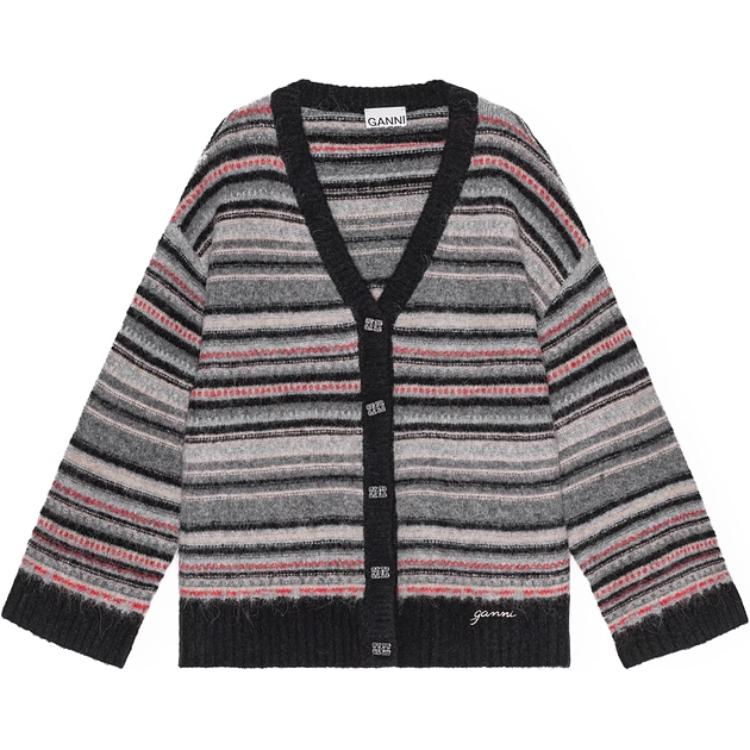 Полосатый кардиган на пуговицах GANNI, Phantom Black 
Полосатый кардиган на пуговицах GANNI, Phantom Black