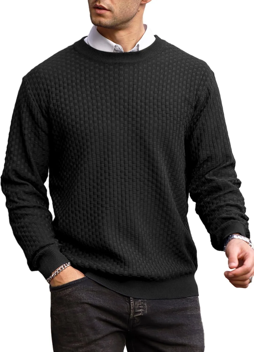 Мужской свитер Zaitun с воротником-гольф, вафельной вязкой и длинными рукавами
Мужской свитер Zaitun с воротником-гольф, вафельной вязкой и длинными рукавами