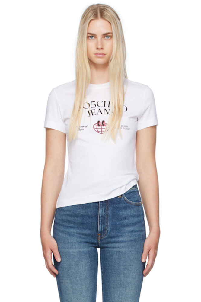 Белая принтованная футболка Moschino Jeans 
Белая принтованная футболка Moschino Jeans