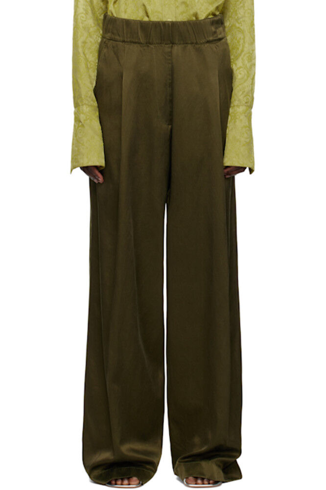 Эластичные брюки цвета хаки Dries Van Noten
Эластичные брюки цвета хаки Dries Van Noten