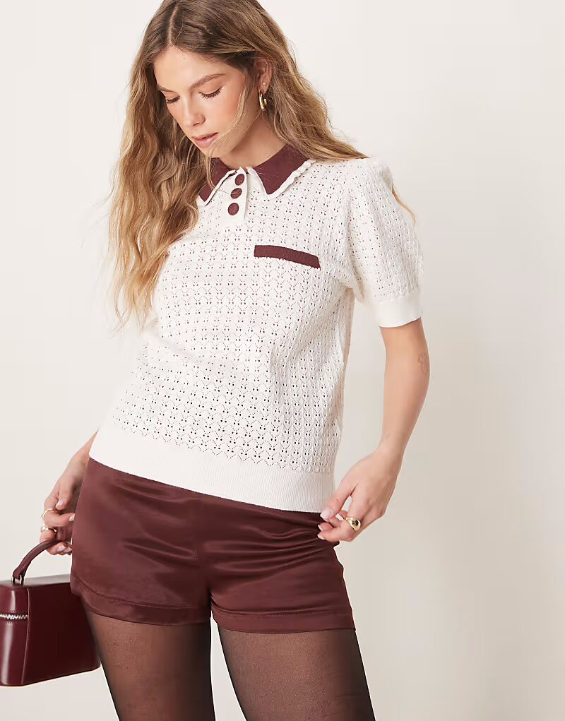 Укороченный свитер Neon Rose Pointelle кремового цвета 
Укороченный свитер Neon Rose Pointelle кремового цвета