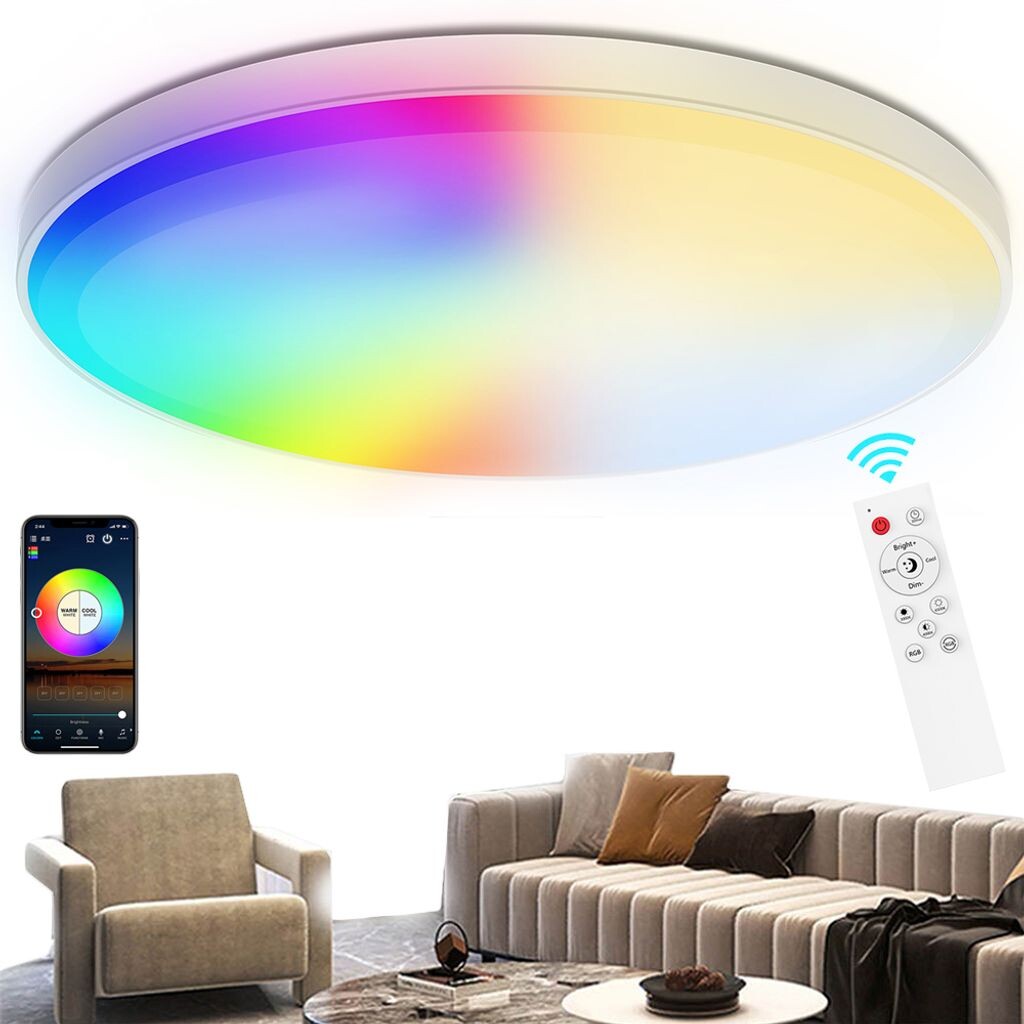 Светодиодный потолочный светильник 48 Вт, белый, умный, RGB, с регулируемой яркостью, потолочный светильник с дистанционным управлением, Bluetooth, WIFI, Alexa, гостиная, спальня Rosikey, мультиколор
Светодиодный потолочный светильник 48 Вт, белый, умный, RGB, с регулируемой яркостью, потолочный светильник с дистанционным управлением, Bluetooth, WIFI, Alexa, гостиная, спальня Rosikey, мультиколор