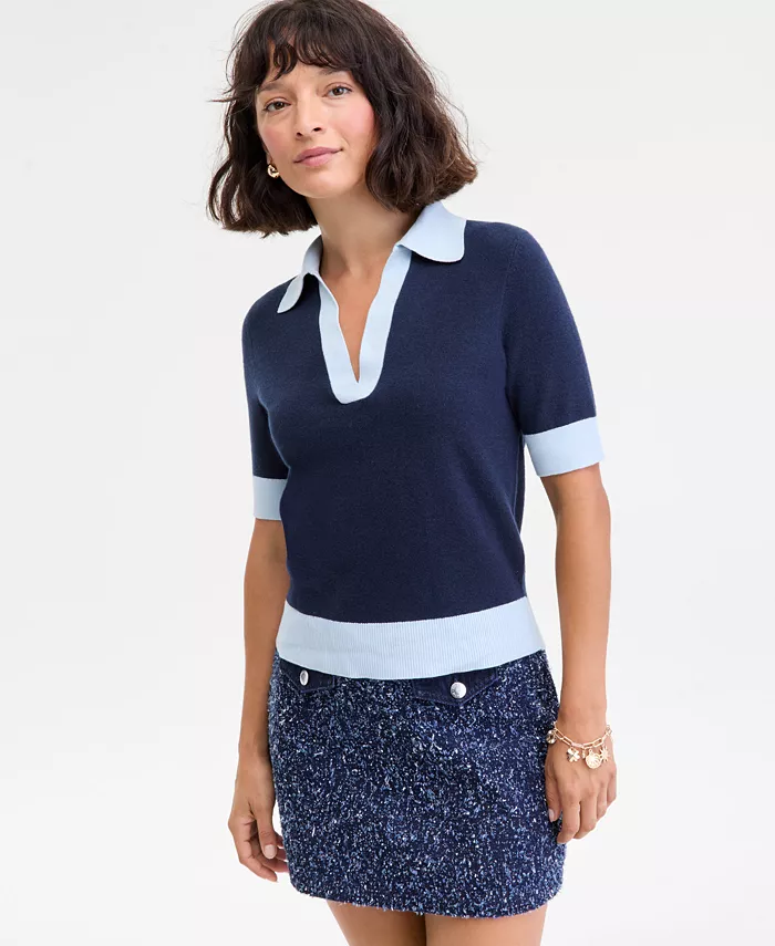 Женский свитер-поло с короткими рукавами в стиле колорблок, размеры XXS-3X On 34Th
Женский свитер-поло с короткими рукавами в стиле колорблок, размеры XXS-3X On 34Th