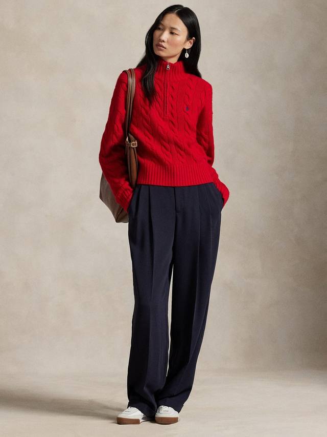 Свободный полу-зип свитер из шерстяной смести кабельной вязки Ralph Lauren, Red
Свободный полу-зип свитер из шерстяной смести кабельной вязки Ralph Lauren, Red