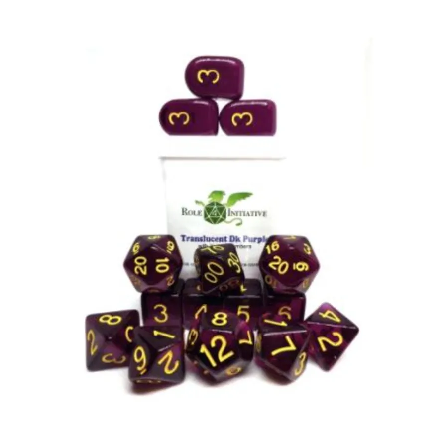 Многогранные игральные кости — полупрозрачные темно-фиолетовые с желтым и арочным 4 (15), Game Dice - Translucent (Role 4 Initiative) 
Многогранные игральные кости — полупрозрачные темно-фиолетовые с желтым и арочным 4 (15), Game Dice - Translucent (Role 4 Initiative)