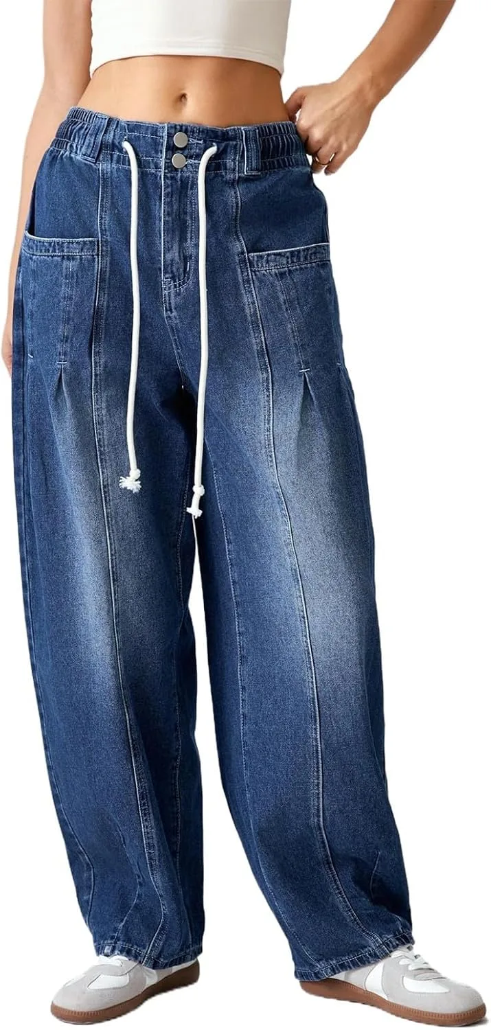 Джинсы женские Barrel с кулиской и эластичным поясом Rikbuig
Джинсы женские Barrel с кулиской и эластичным поясом Rikbuig