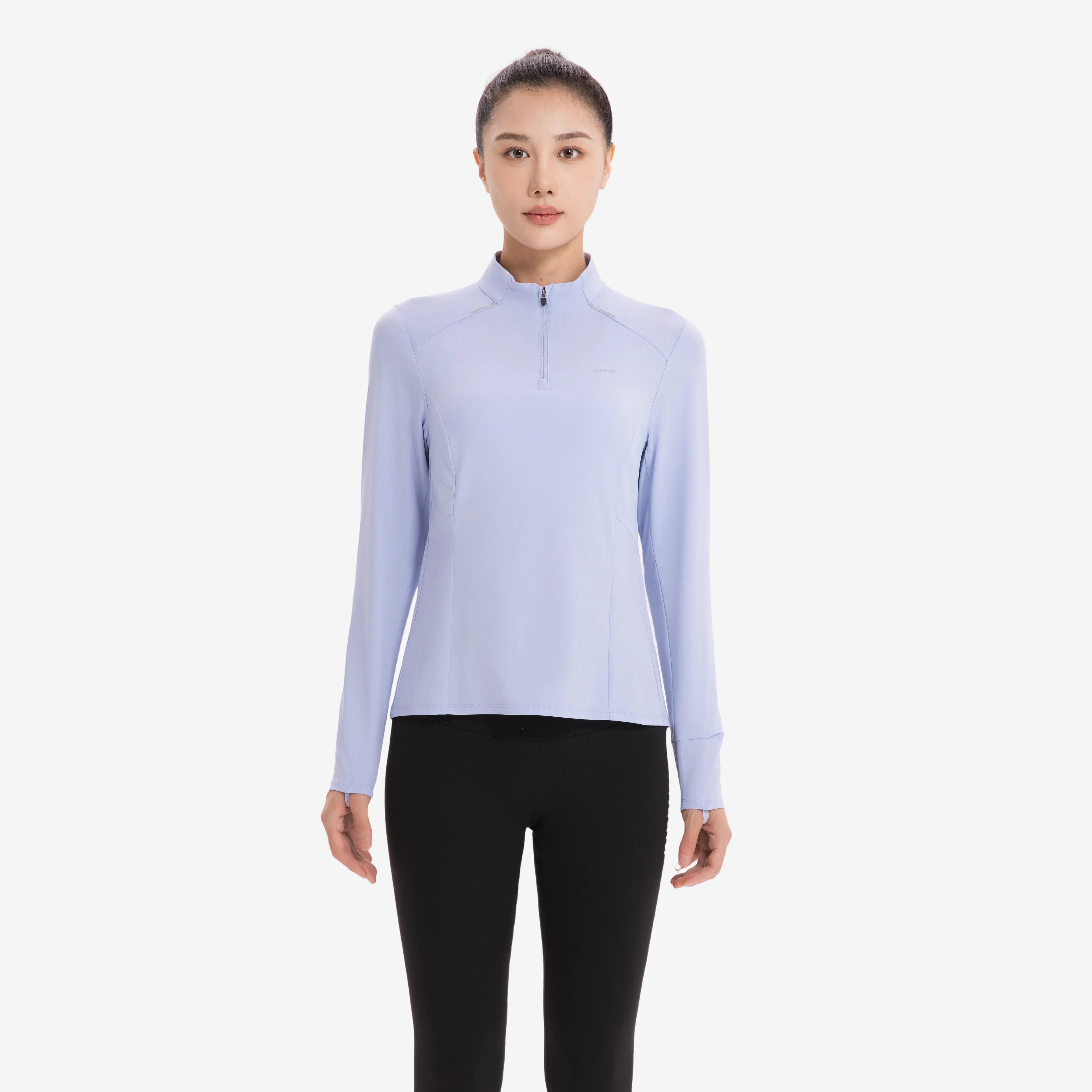 Женская беговая футболка с короткими рукавами и молнией, быстросохнущая, серия 500 Kiprun 
Женская беговая футболка с короткими рукавами и молнией, быстросохнущая, серия 500 Kiprun