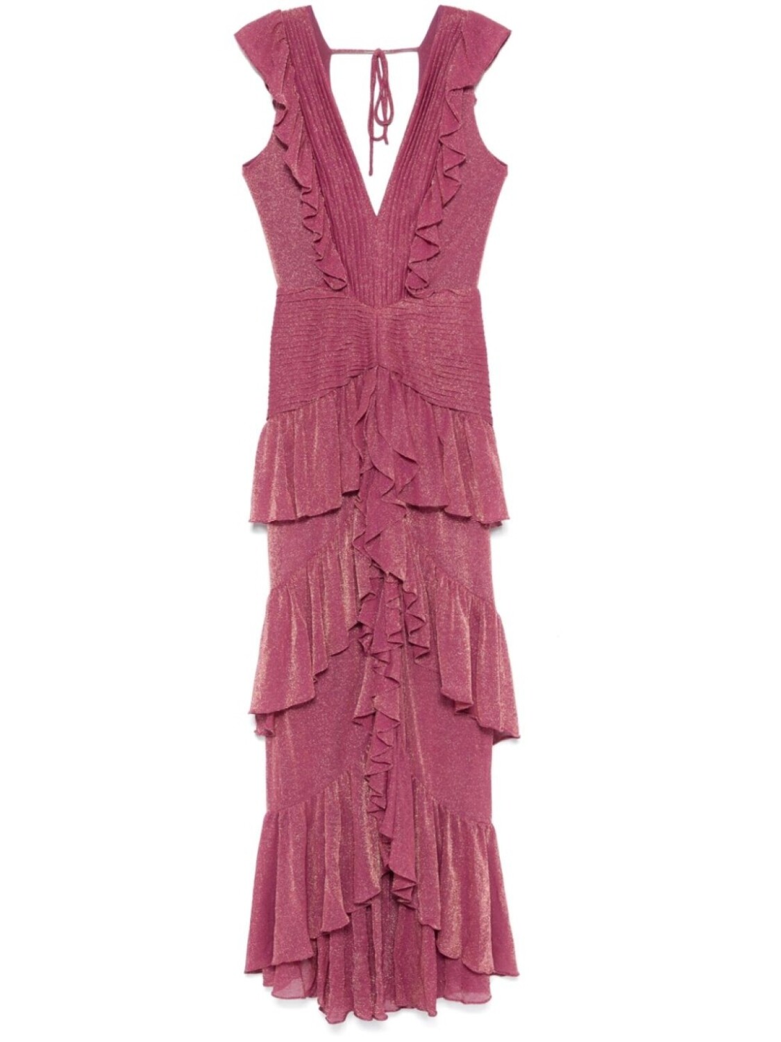 PatBO платье макси с оборками и эффектом металлик, розовый