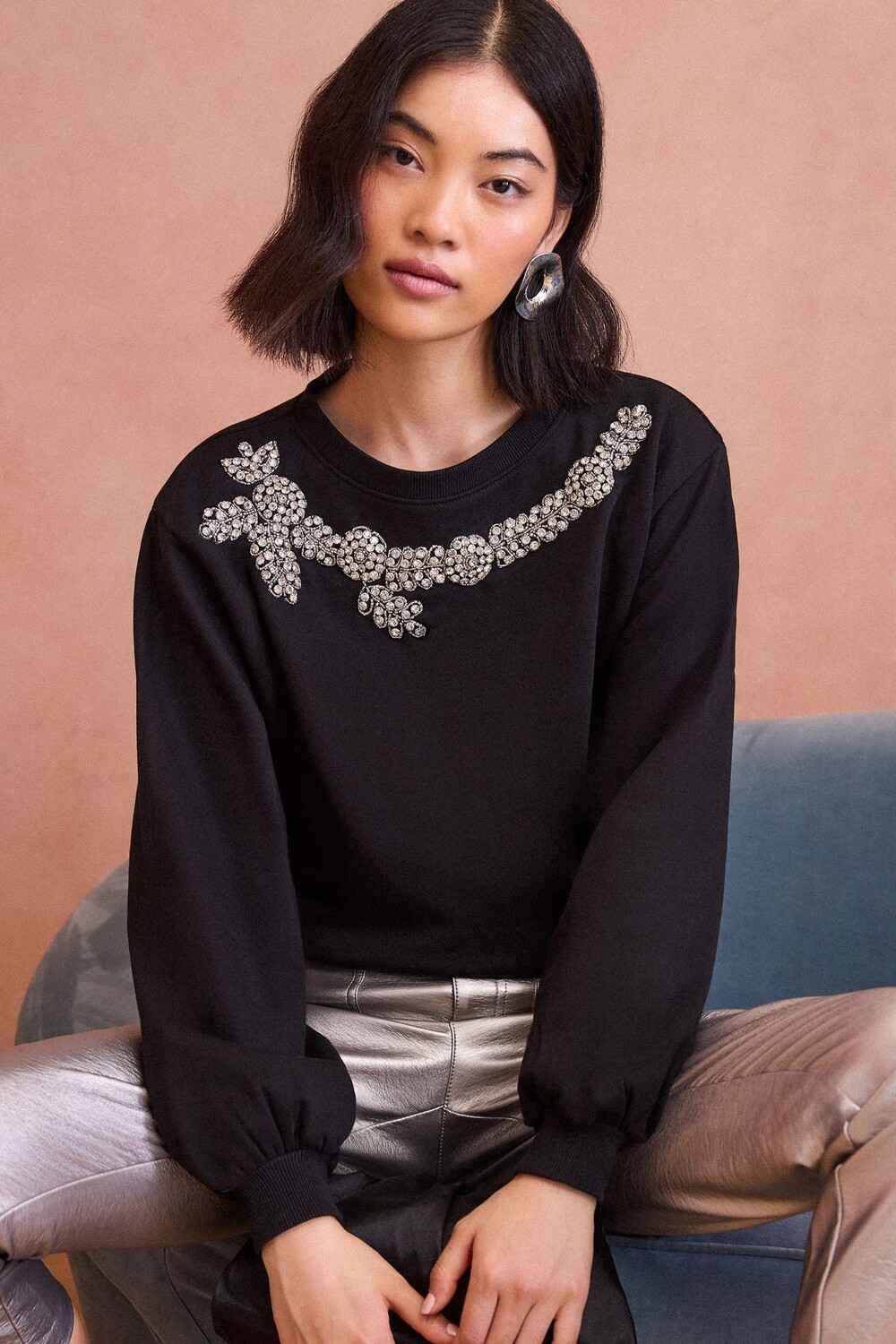 Украшенная джерси толстовка Love & Roses, черный 
Украшенная джерси толстовка Love & Roses, черный