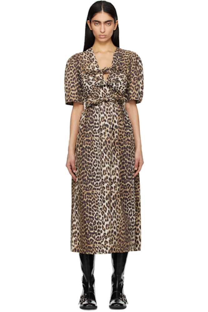 Платье миди из хлопка с бежево-коричневым леопардовым принтом и завязками на бретелях GANNI
Платье миди из хлопка с бежево-коричневым леопардовым принтом и завязками на бретелях GANNI