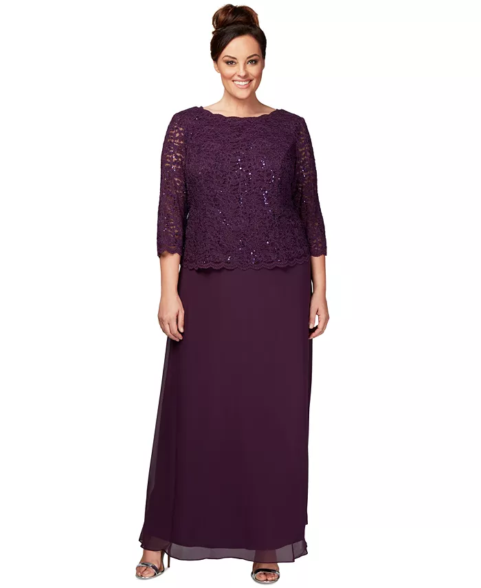 Платье Plus с кружевным краем в форме ракушки и пайетками Alex Evenings, фиолетовый
Платье Plus с кружевным краем в форме ракушки и пайетками Alex Evenings, фиолетовый