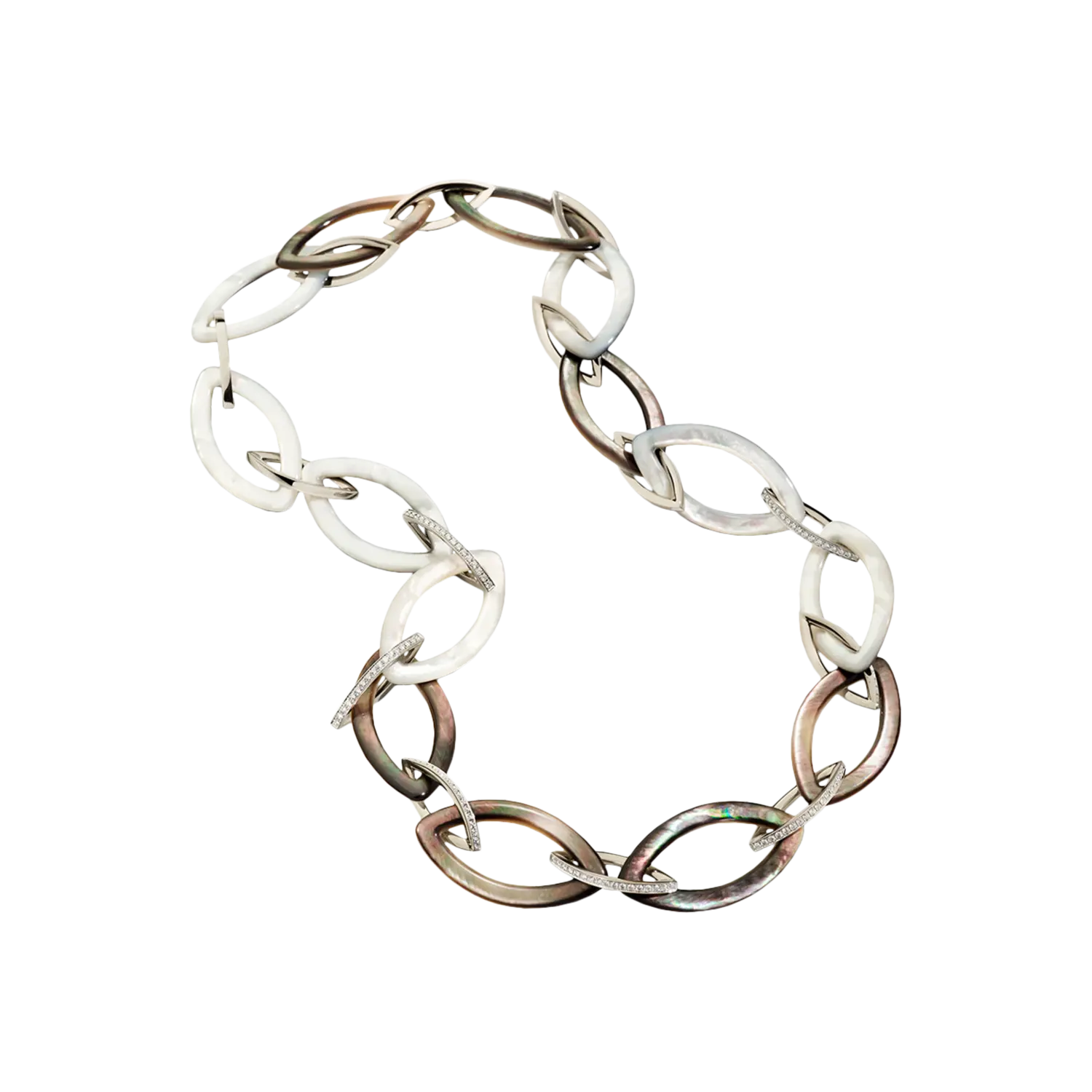 Цепочка pop из 18-каратного белого золота без родиевого покрытия, бриллианты, белый перламутр и серый перламутр. Vhernier
Цепочка pop из 18-каратного белого золота без родиевого покрытия, бриллианты, белый перламутр и серый перламутр. Vhernier