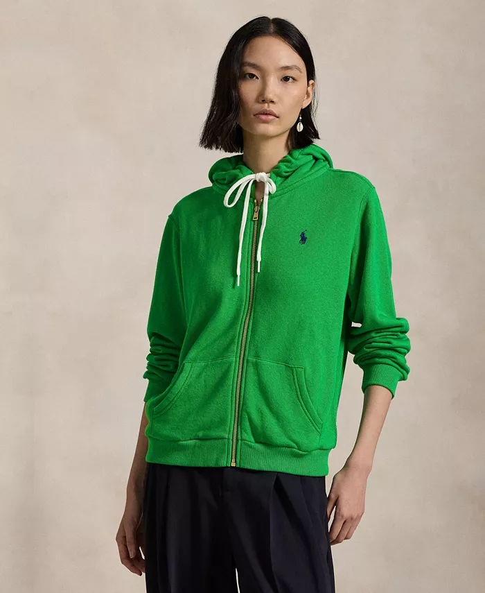 Женская худи на молнии из флиса с хлопком Polo Ralph Lauren, зеленый 
Женская худи на молнии из флиса с хлопком Polo Ralph Lauren, зеленый