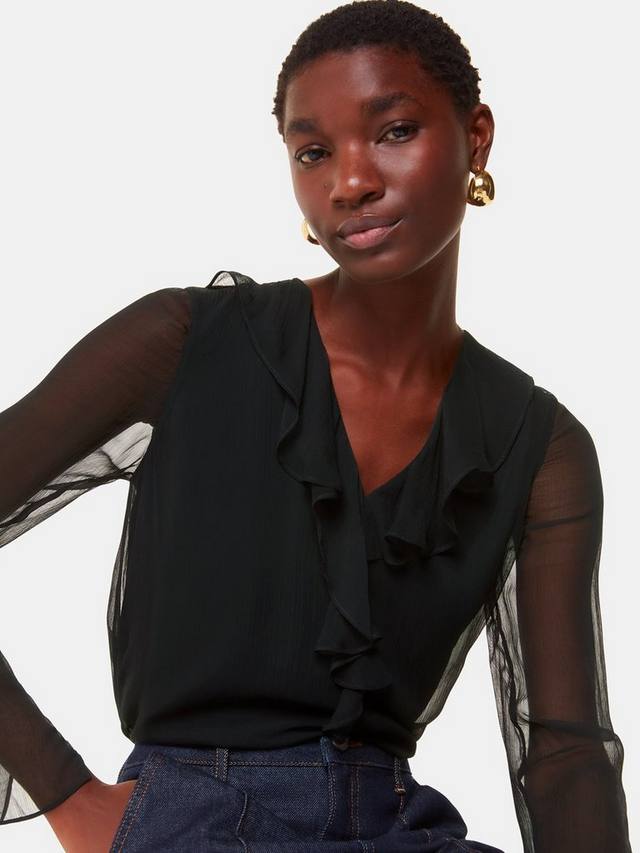 Блузка с рюшами на воротнике Whistles, черный
Блузка с рюшами на воротнике Whistles, черный