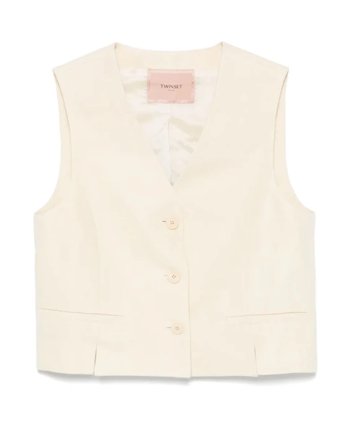 Элегантный бежевый тканый жилет Twinset, бежевый
Элегантный бежевый тканый жилет Twinset, бежевый