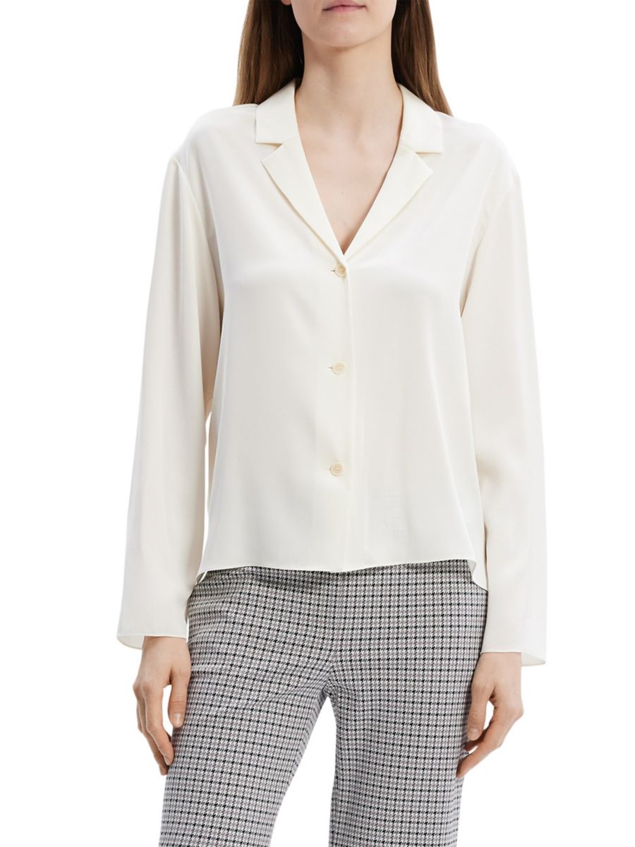 Шелковая блузка с воротником-стойкой Theory, слоновая кость
Шелковая блузка с воротником-стойкой Theory, слоновая кость