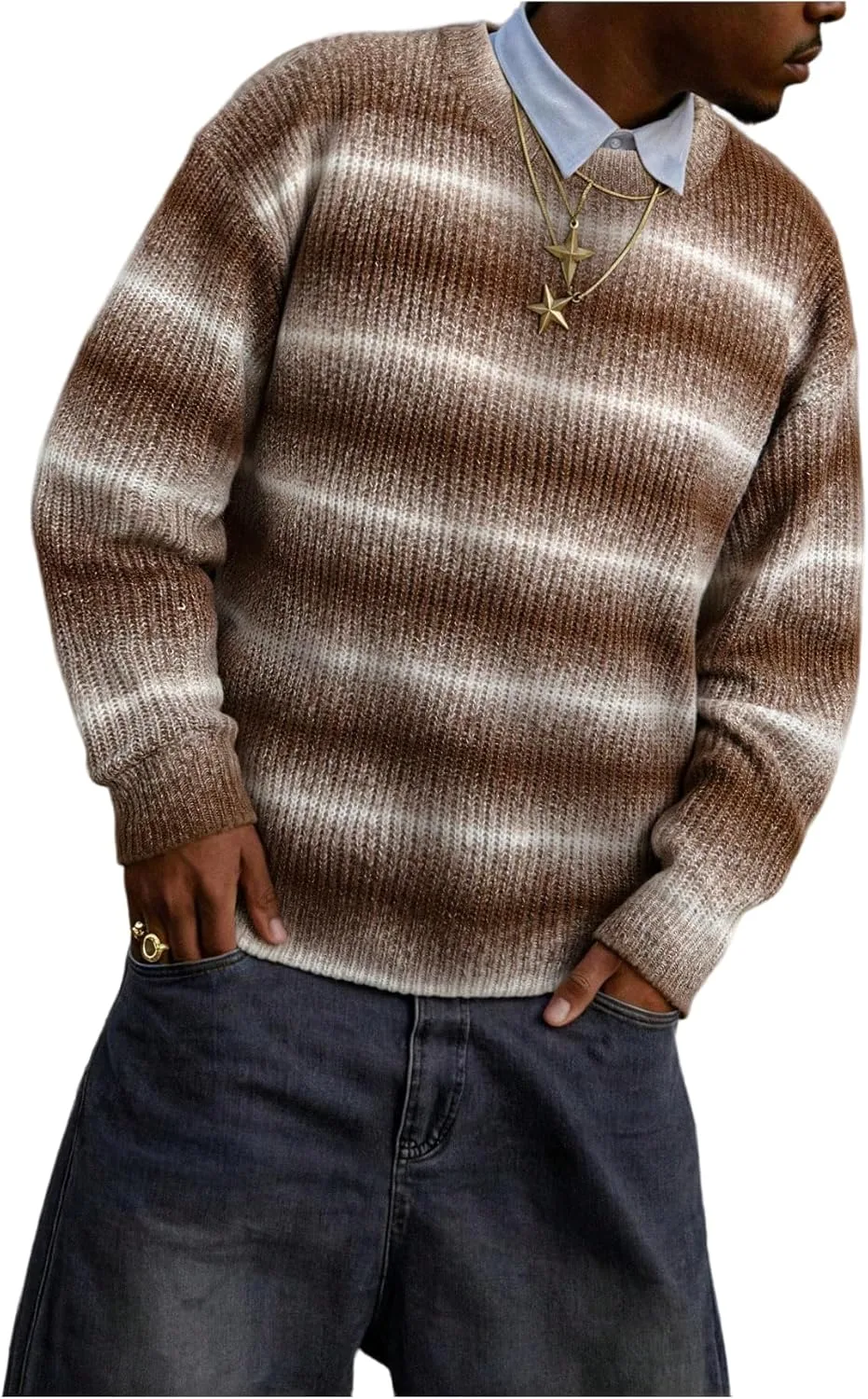 Свитер мужской с длинным рукавом в полоску, Crew Neck, Drop Shoulder SweatyRocks
Свитер мужской с длинным рукавом в полоску, Crew Neck, Drop Shoulder SweatyRocks