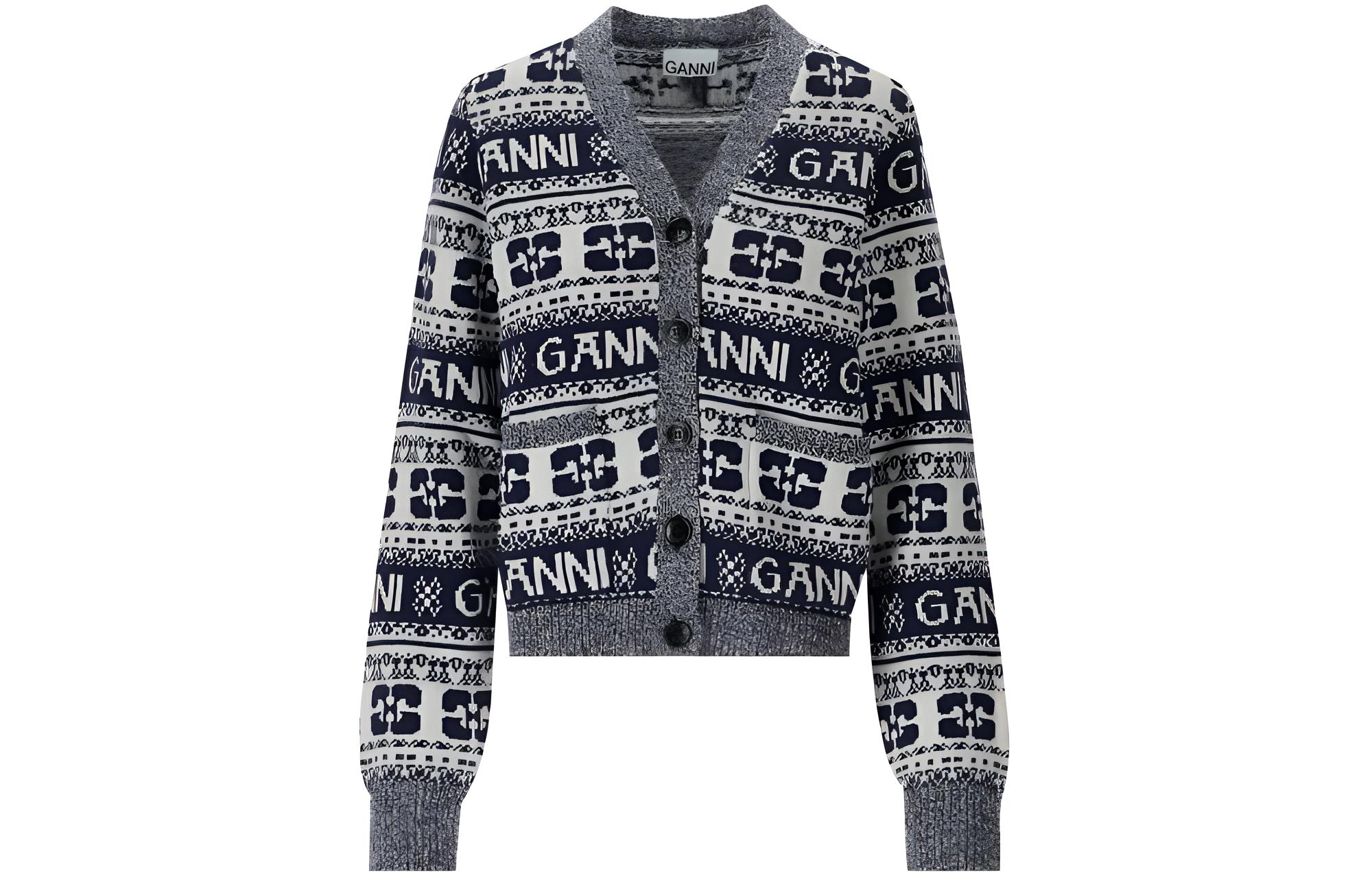 Кардиган с интарсией Logo GANNI, синий
Кардиган с интарсией Logo GANNI, синий