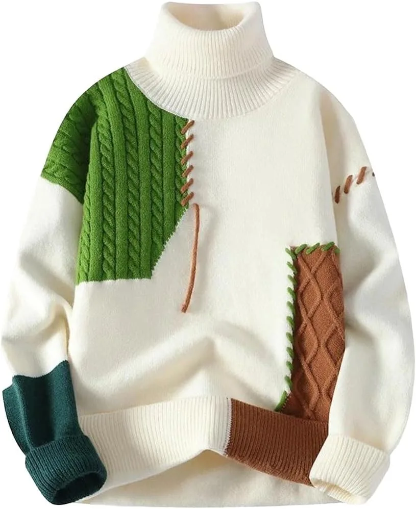 Мужской зимний свитер с воротником-водолазкой и пэчворком
Мужской зимний свитер с воротником-водолазкой и пэчворком