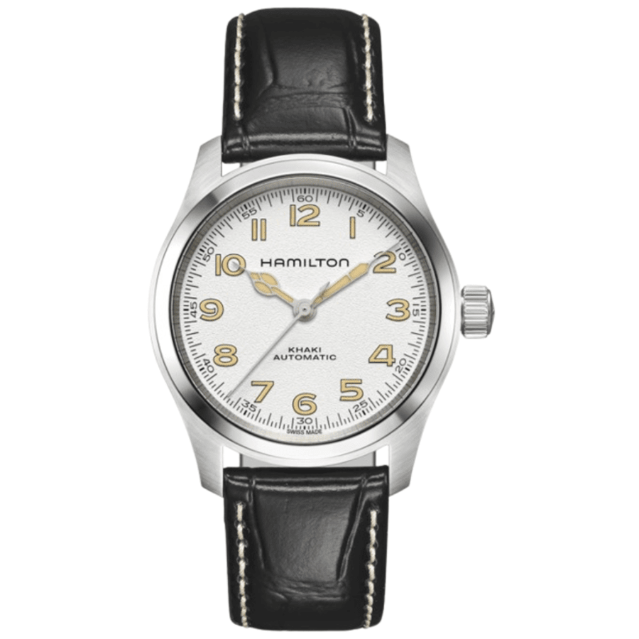 Hamilton Khaki Field Murph Автоматические мужские часы с белым циферблатом и черным кожаным ремешком H70405710
Hamilton Khaki Field Murph Автоматические мужские часы с белым циферблатом и черным кожаным ремешком H70405710