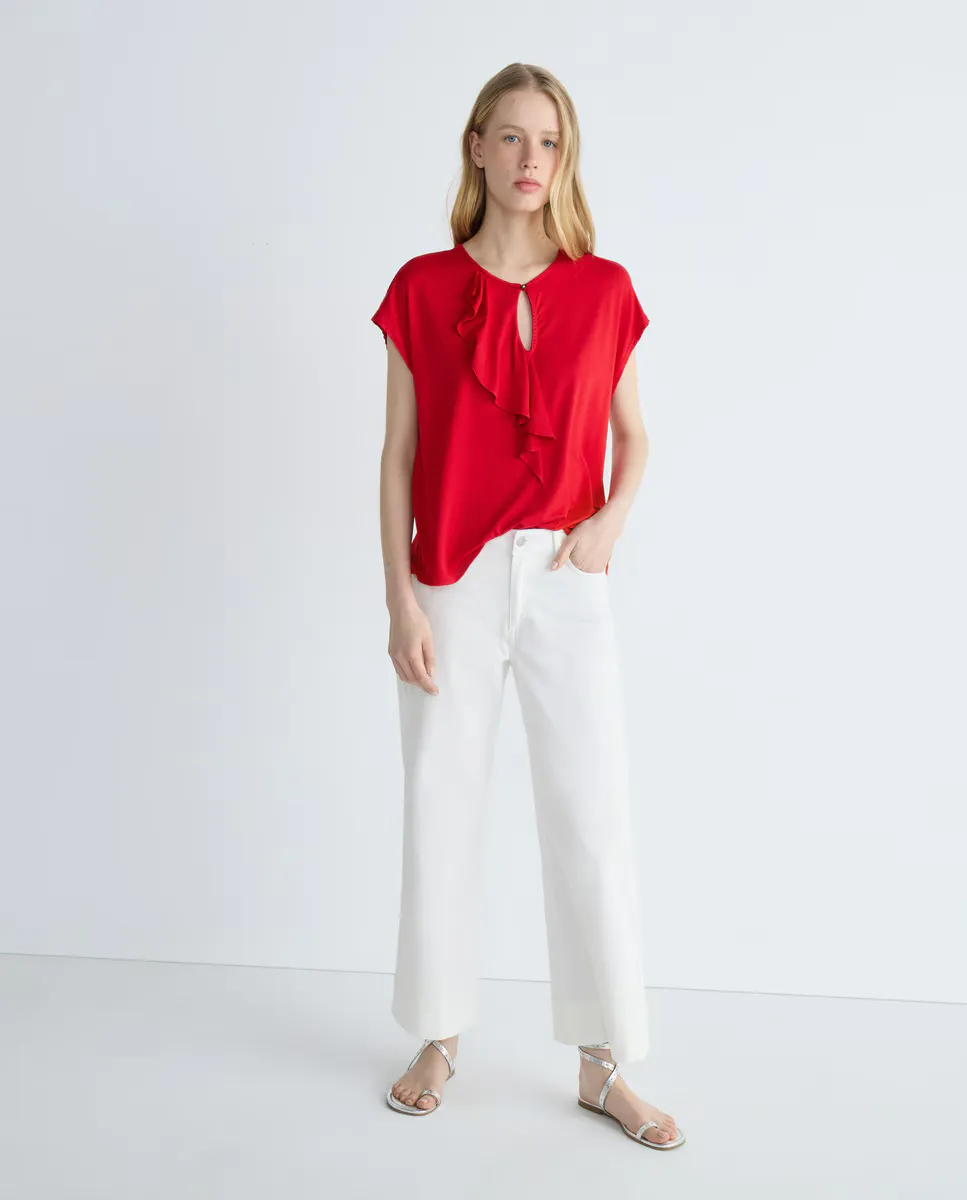 Женская футболка с круглым вырезом и оборкой Blanxart, красный
Женская футболка с круглым вырезом и оборкой Blanxart, красный