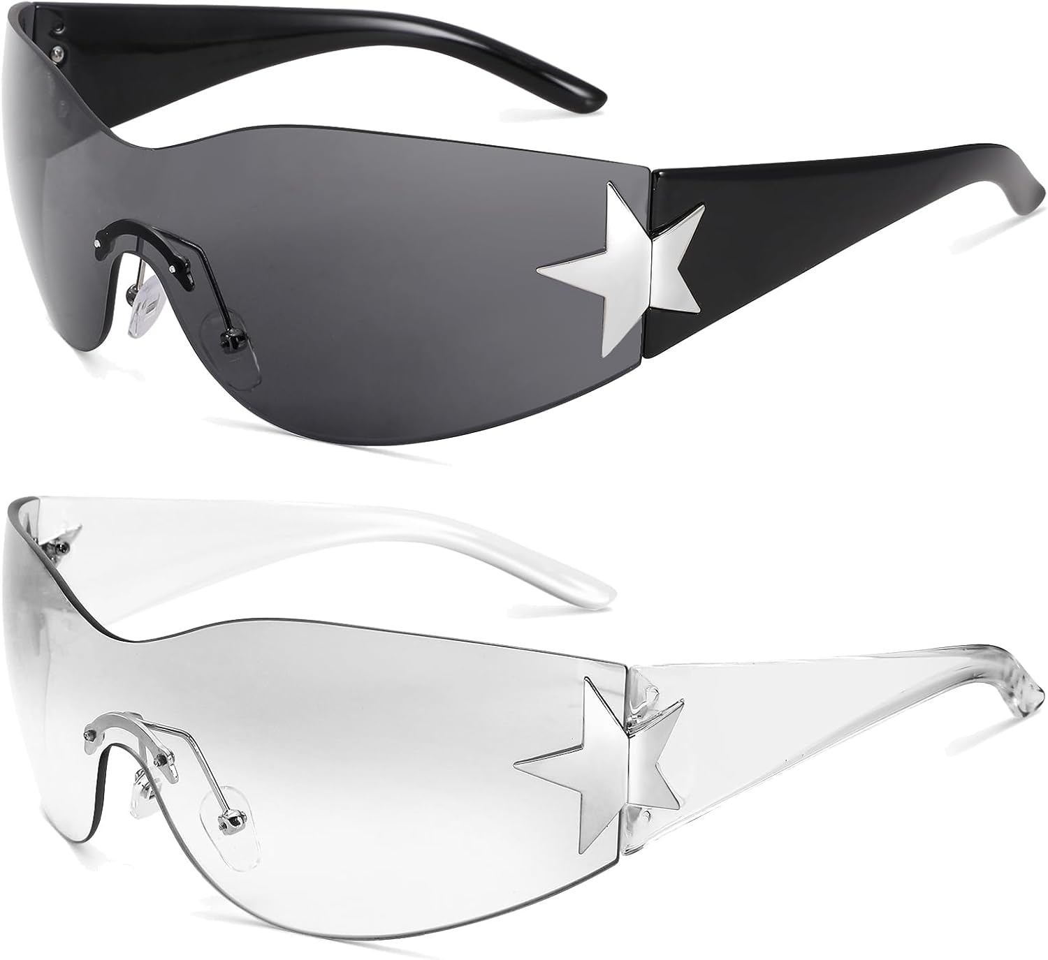 Солнцезащитные очки COASION без оправы в стиле Y2K с обтекаемой формой и звездным рисунком, для женщин и мужчин, в стиле 2000-х, с козырьком-щитком, большие, модные, без оправы, C2* Black + Clear- 2 Pack
Солнцезащитные очки COASION без оправы в стиле Y2K с обтекаемой формой и звездным рисунком, для женщин и мужчин, в стиле 2000-х, с козырьком-щитком, большие, модные, без оправы, C2* Black + Clear- 2 Pack