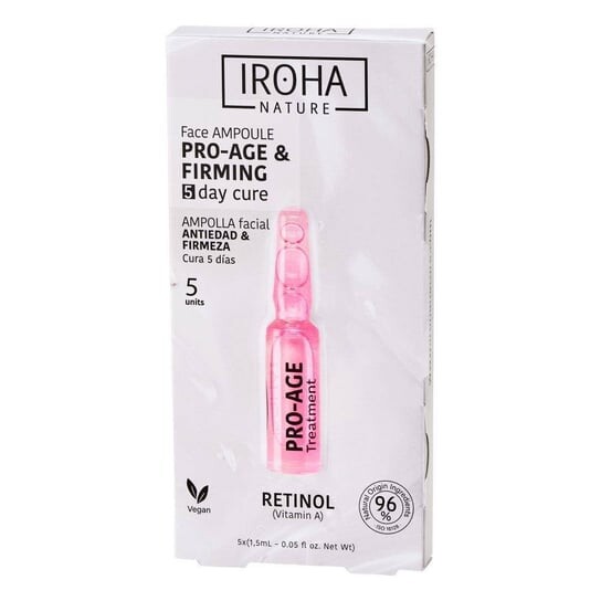 Антивозрастные и укрепляющие ампулы для лица с ретинолом, 5x1,5 мл Iroha Nature, Retinol Pro-Age Face Ampoule
Антивозрастные и укрепляющие ампулы для лица с ретинолом, 5x1,5 мл Iroha Nature, Retinol Pro-Age Face Ampoule