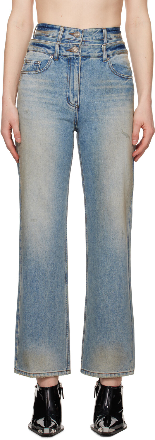 Грязные джинсы с двойной талией Juun.J 
Грязные джинсы с двойной талией Juun.J