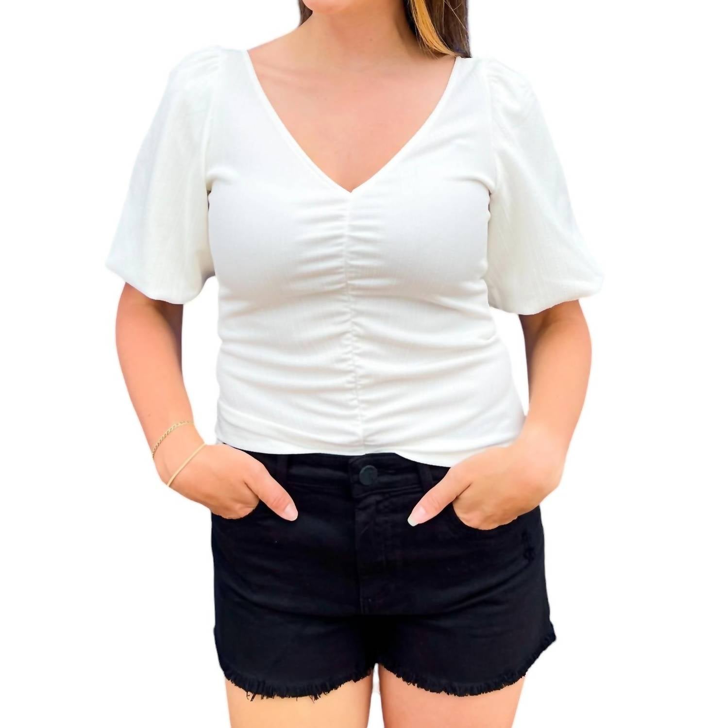 Топ с рукавами-фонариками белого цвета GLAM
Топ с рукавами-фонариками белого цвета GLAM