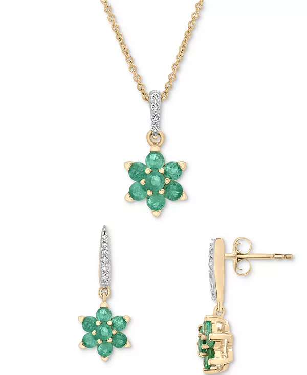 Ожерелье и серьги-подвески с цветочным кулоном из изумрудов (1-1/20 карата tw) и бриллиантов (1/20 карата tw) из 14-каратного золота на стерлинговом серебре Macy'S, emerald
Ожерелье и серьги-подвески с цветочным кулоном из изумрудов (1-1/20 карата tw) и бриллиантов (1/20 карата tw) из 14-каратного золота на стерлинговом серебре Macy'S, emerald