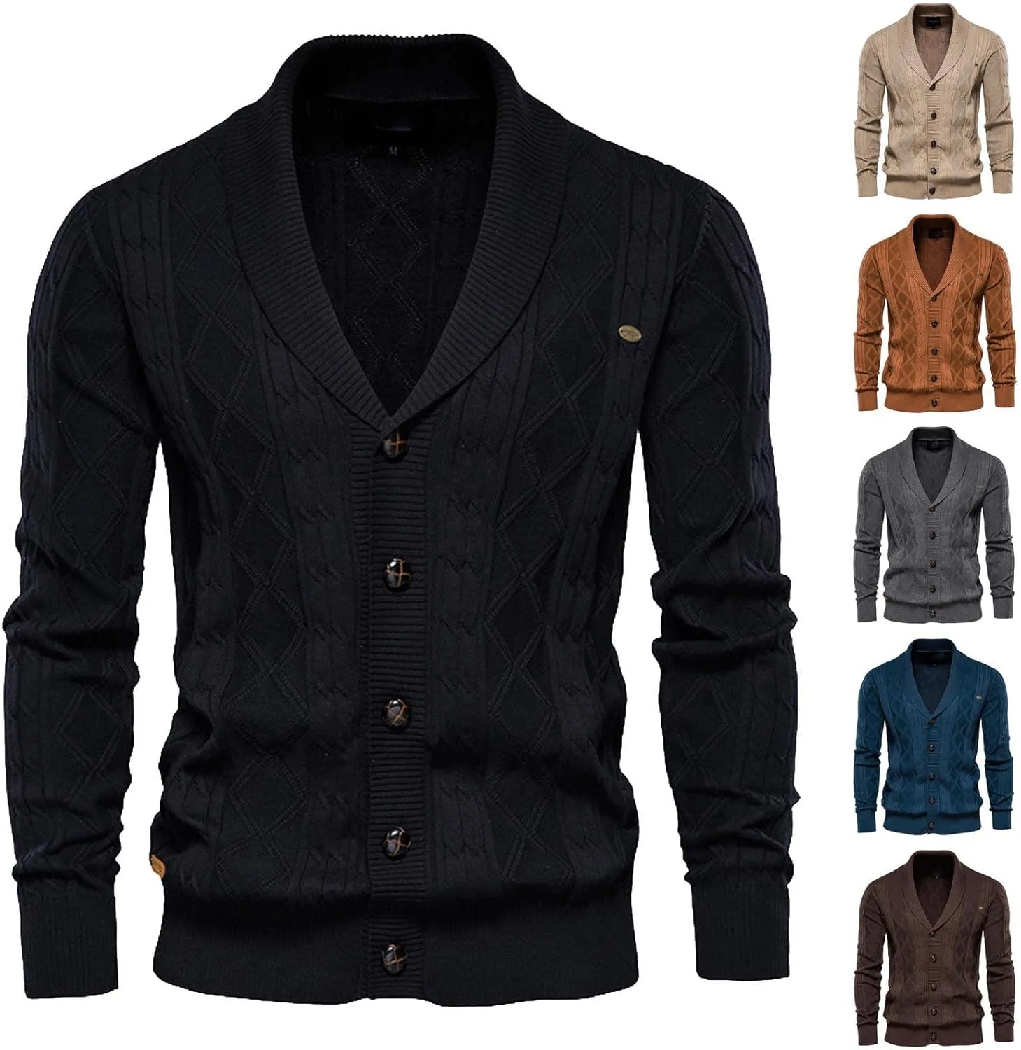 Мужской кардиган с шальным воротником, вязаный, кабельная вязка, аргайл tuduoms
Мужской кардиган с шальным воротником, вязаный, кабельная вязка, аргайл tuduoms