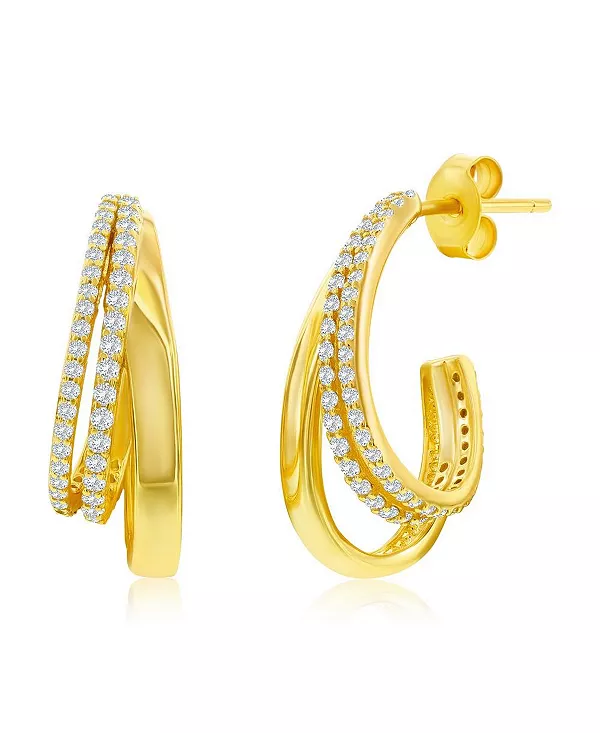 Серьги-Полукольца из стерлингового серебра с тремя рядами фианитов и полированной отделкой Simona, gold
Серьги-Полукольца из стерлингового серебра с тремя рядами фианитов и полированной отделкой Simona, gold