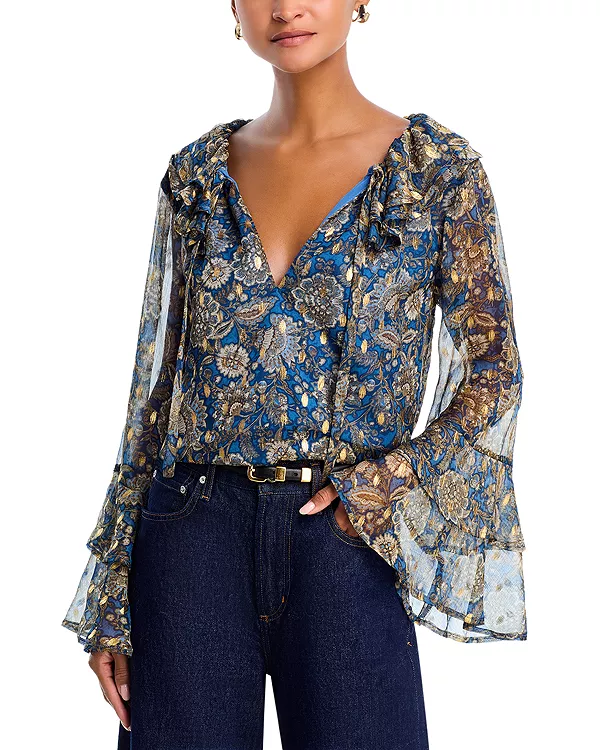 Эксклюзивная блузка с цветочным принтом, металлизированными точками, оборками и завязками спереди. Aqua, синий
Эксклюзивная блузка с цветочным принтом, металлизированными точками, оборками и завязками спереди. Aqua, синий